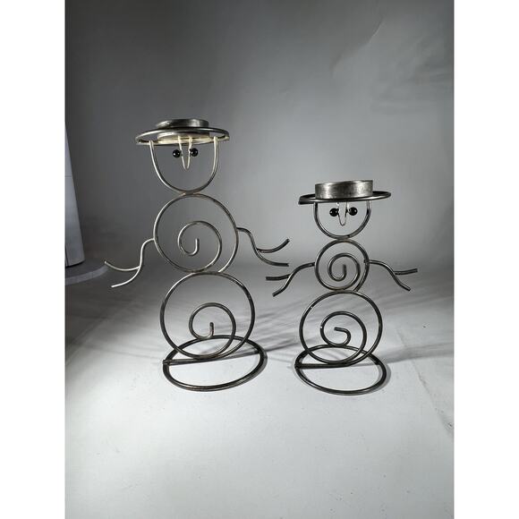 Vintage Christmas Snowman Set Of 2 International Silver Company Tea light Holder - Picture 7 of 15